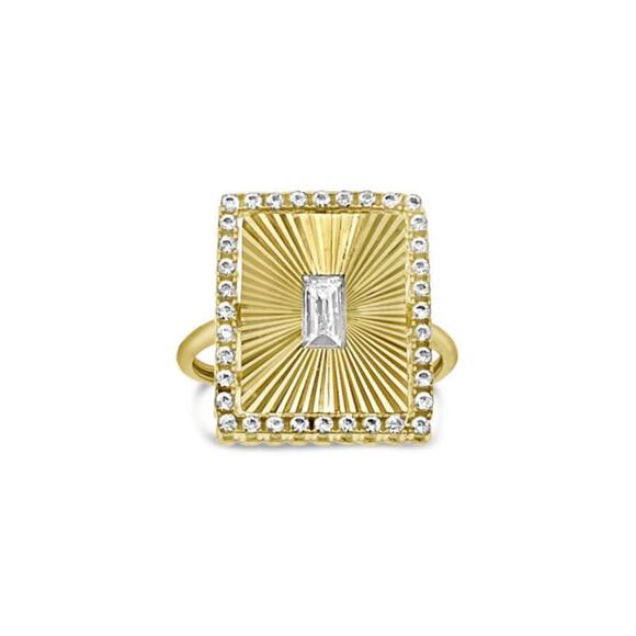 14k Yellow Gold Rectangular Womens Ring CZ - Picture 2 of 3